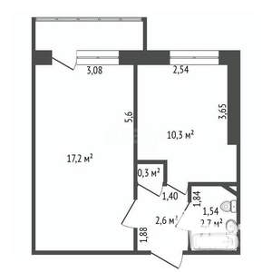 1-к квартира, вторичка, 34м2, 6/9 этаж