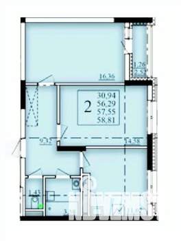 2-к квартира, строящийся дом, 58м2, 6/25 этаж