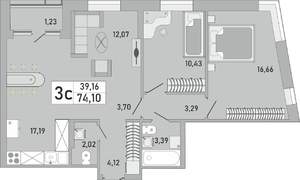 3-к квартира, строящийся дом, 74м2, 6/24 этаж