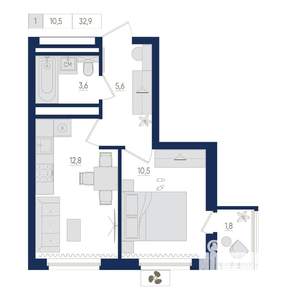 1-к квартира, вторичка, 33м2, 18/22 этаж