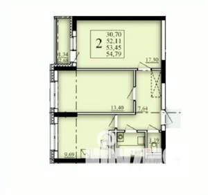 2-к квартира, строящийся дом, 53м2, 6/25 этаж