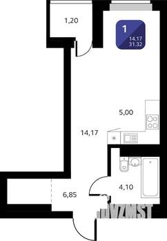 1-к квартира, вторичка, 31м2, 2/25 этаж