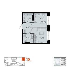 1-к квартира, вторичка, 33м2, 13/20 этаж