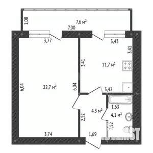 1-к квартира, вторичка, 43м2, 7/10 этаж