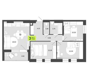 2-к квартира, вторичка, 57м2, 6/16 этаж