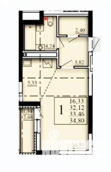 1-к квартира, строящийся дом, 33м2, 6/25 этаж