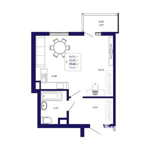 1-к квартира, вторичка, 38м2, 3/25 этаж