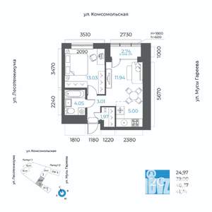 2-к квартира, вторичка, 40м2, 11/20 этаж