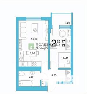 2-к квартира, вторичка, 44м2, 22/25 этаж