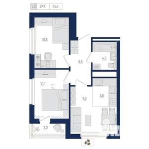 3-к квартира, вторичка, 45м2, 20/25 этаж