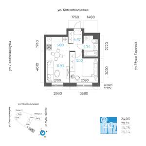 2-к квартира, вторичка, 38м2, 2/20 этаж