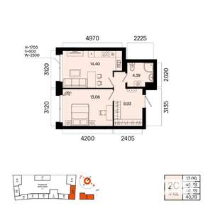 2-к квартира, вторичка, 41м2, 3/9 этаж