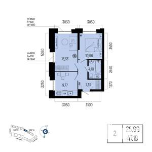 2-к квартира, вторичка, 47м2, 4/13 этаж