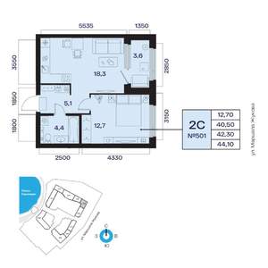 2-к квартира, вторичка, 42м2, 4/32 этаж