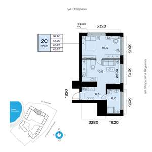 2-к квартира, вторичка, 45м2, 19/32 этаж