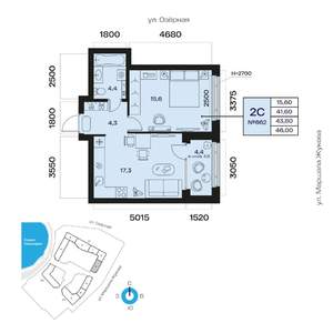 2-к квартира, вторичка, 44м2, 15/32 этаж