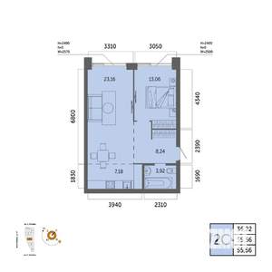 2-к квартира, вторичка, 56м2, 13/32 этаж