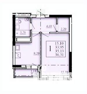 1-к квартира, вторичка, 35м2, 16/25 этаж