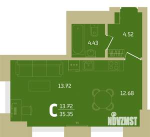 1-к квартира, строящийся дом, 45м2, 3/32 этаж