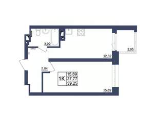 1-к квартира, строящийся дом, 39м2, 22/34 этаж