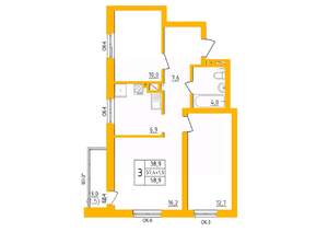 3-к квартира, строящийся дом, 59м2, 22/27 этаж