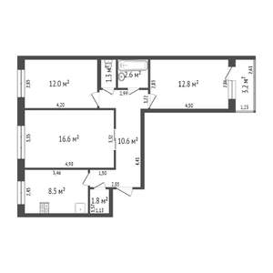 3-к квартира, вторичка, 65м2, 8/9 этаж
