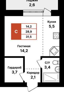 1-к квартира, вторичка, 32м2, 3/8 этаж
