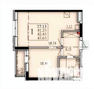 1-к квартира, строящийся дом, 42м2, 12/25 этаж