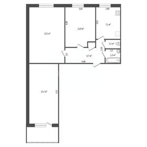 3-к квартира, вторичка, 60м2, 1/9 этаж