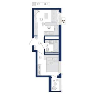 1-к квартира, вторичка, 28м2, 15/22 этаж