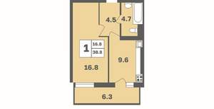 1-к квартира, вторичка, 39м2, 3/12 этаж