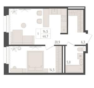 1-к квартира, вторичка, 47м2, 10/18 этаж