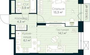 1-к квартира, вторичка, 42м2, 17/30 этаж