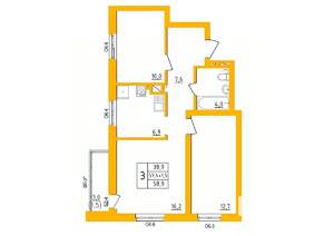 3-к квартира, строящийся дом, 59м2, 6/27 этаж