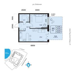 2-к квартира, вторичка, 50м2, 2/32 этаж