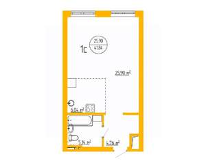 1-к квартира, строящийся дом, 42м2, 6/16 этаж