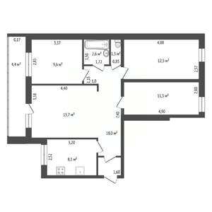 4-к квартира, вторичка, 78м2, 4/9 этаж