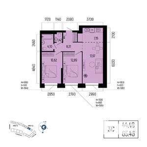 3-к квартира, вторичка, 65м2, 23/25 этаж