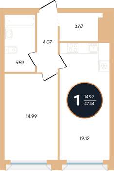 1-к квартира, вторичка, 47м2, 9/15 этаж