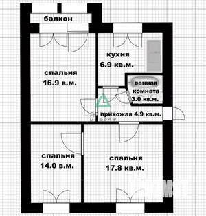 3-к квартира, вторичка, 62м2, 4/5 этаж