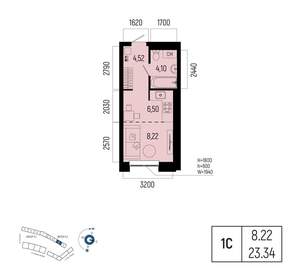 1-к квартира, вторичка, 23м2, 14/25 этаж