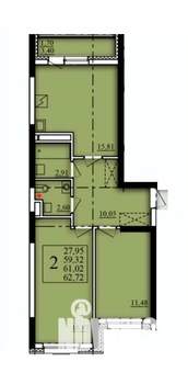 2-к квартира, вторичка, 61м2, 8/21 этаж