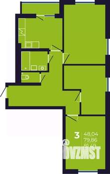 3-к квартира, строящийся дом, 81м2, 8/17 этаж