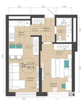 2-к квартира, вторичка, 41м2, 4/27 этаж