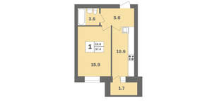 1-к квартира, вторичка, 37м2, 7/12 этаж