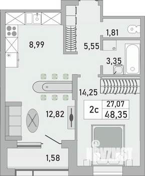 2-к квартира, вторичка, 48м2, 23/24 этаж
