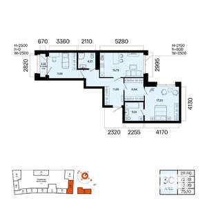 3-к квартира, вторичка, 74м2, 2/9 этаж