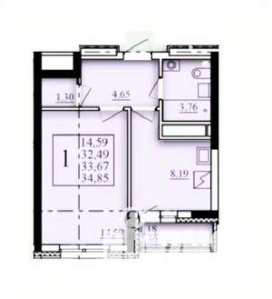 1-к квартира, строящийся дом, 34м2, 16/25 этаж