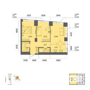 3-к квартира, вторичка, 64м2, 14/32 этаж