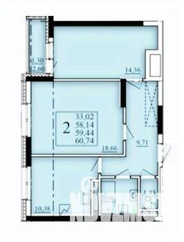 2-к квартира, строящийся дом, 59м2, 10/25 этаж